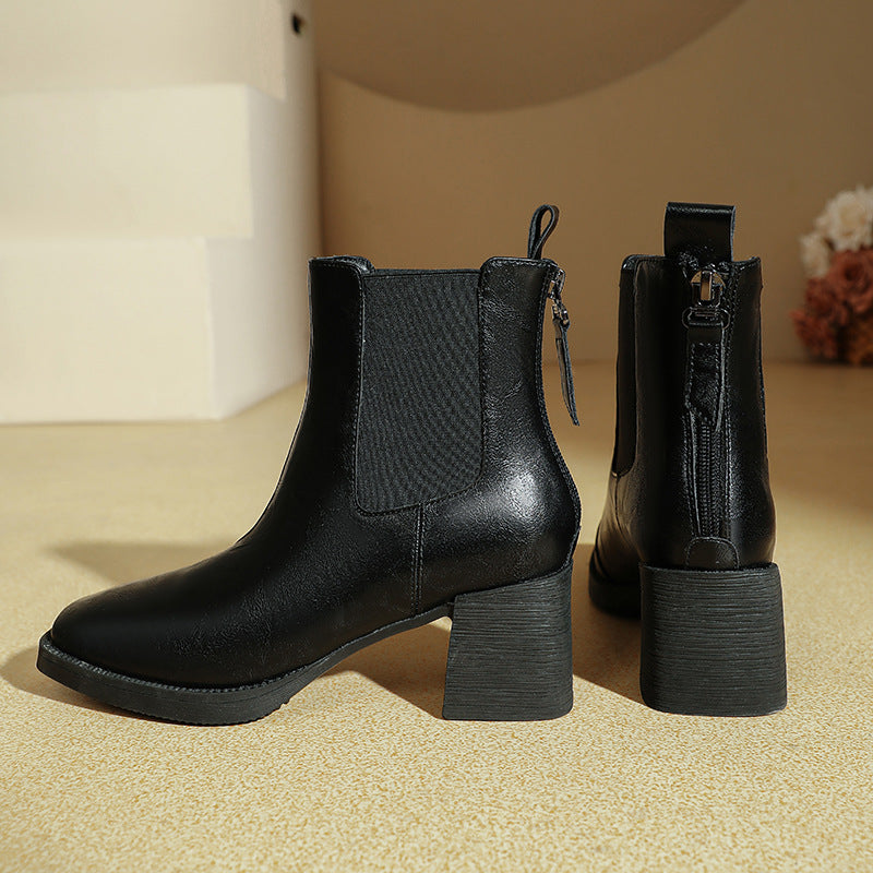 Women's High Winter Chunky Brown Mid Fashion Square Boots