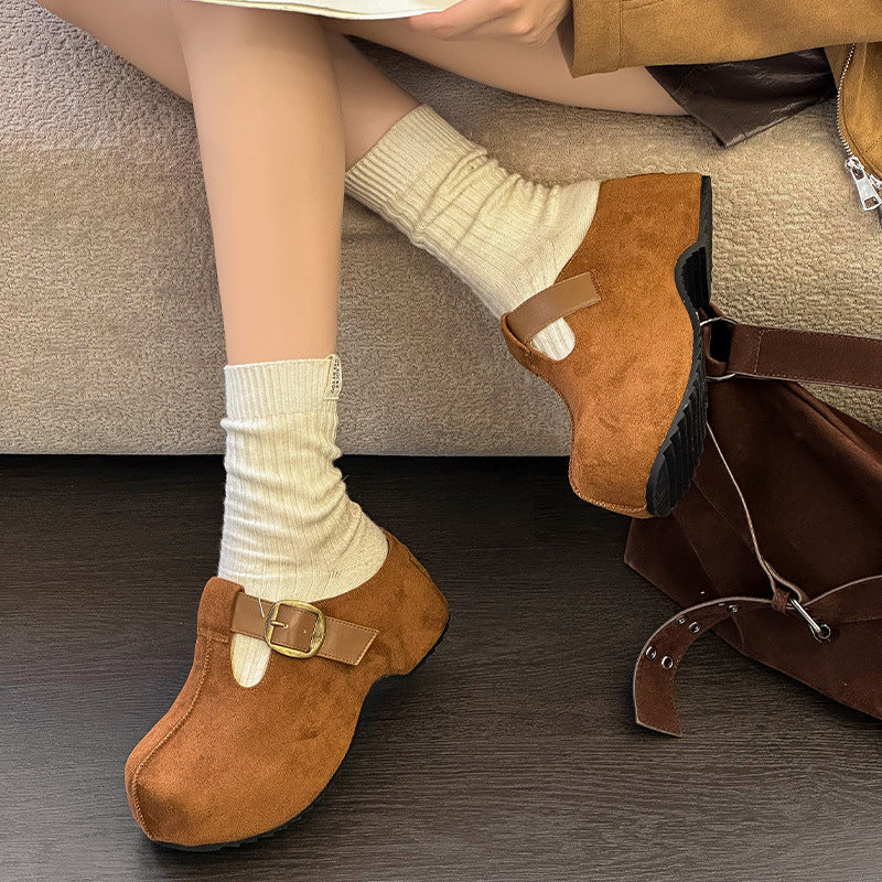 Women's Mori Style Height Increasing Insole Retro Platform Closed Toe Women's Sports Shoes