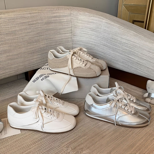 Women's Linen German Training Lace Up Flat Cortez Sneakers