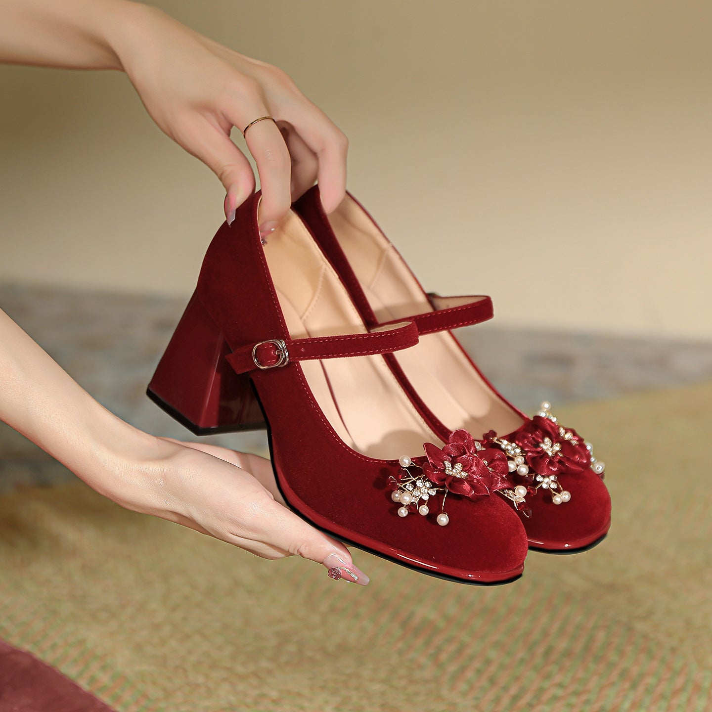 Women's Jane High Red Wedding Small Bride Bridesmaid Thick Large Size Women's Fashion Shoes