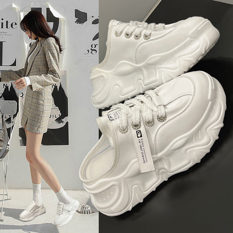 Women's Toe Half Outer Wear Spring Platform White Lazy Women's Casual Shoes