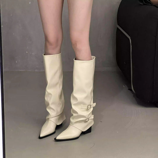 Women's Pointed Brown Tall Knight Spring Pantyhose Long Men's Shoes