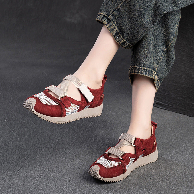 Women's Leisure Pumps Velcro Breathable Mesh Surface Leather Shoes
