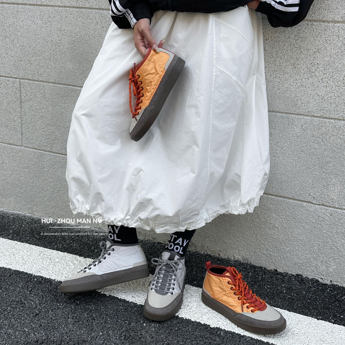 Women's Middle High Top Orange Stitching German Training Spring Low Heels
