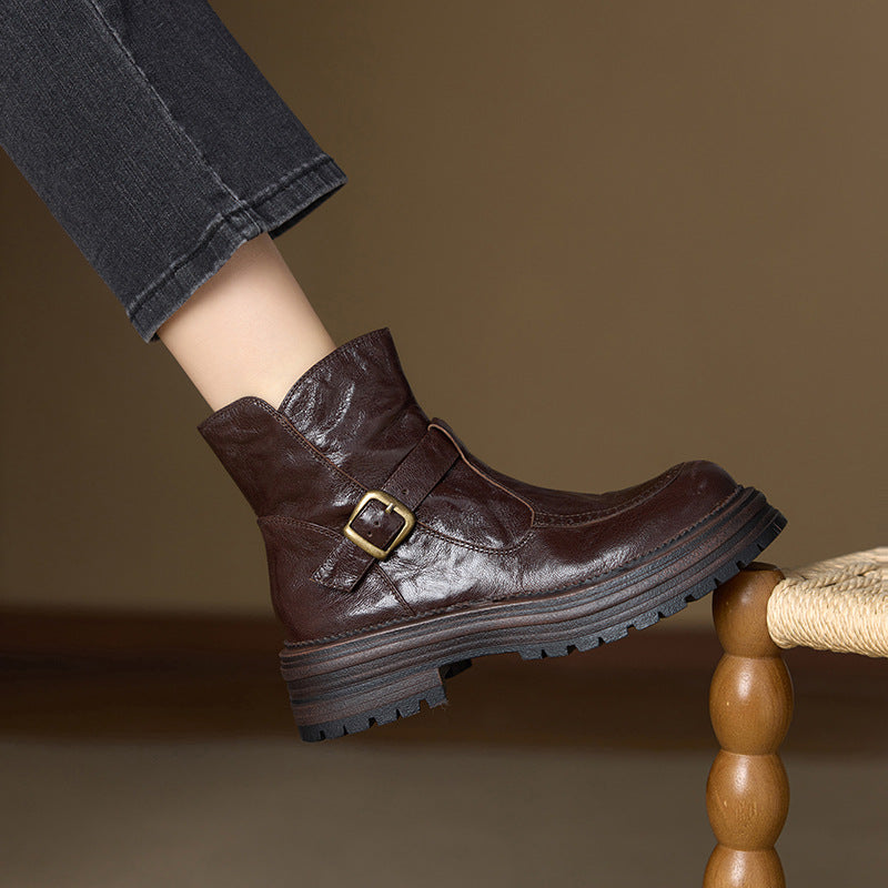 Style Martin Cowhide Brown With Veet Side Zip Boots