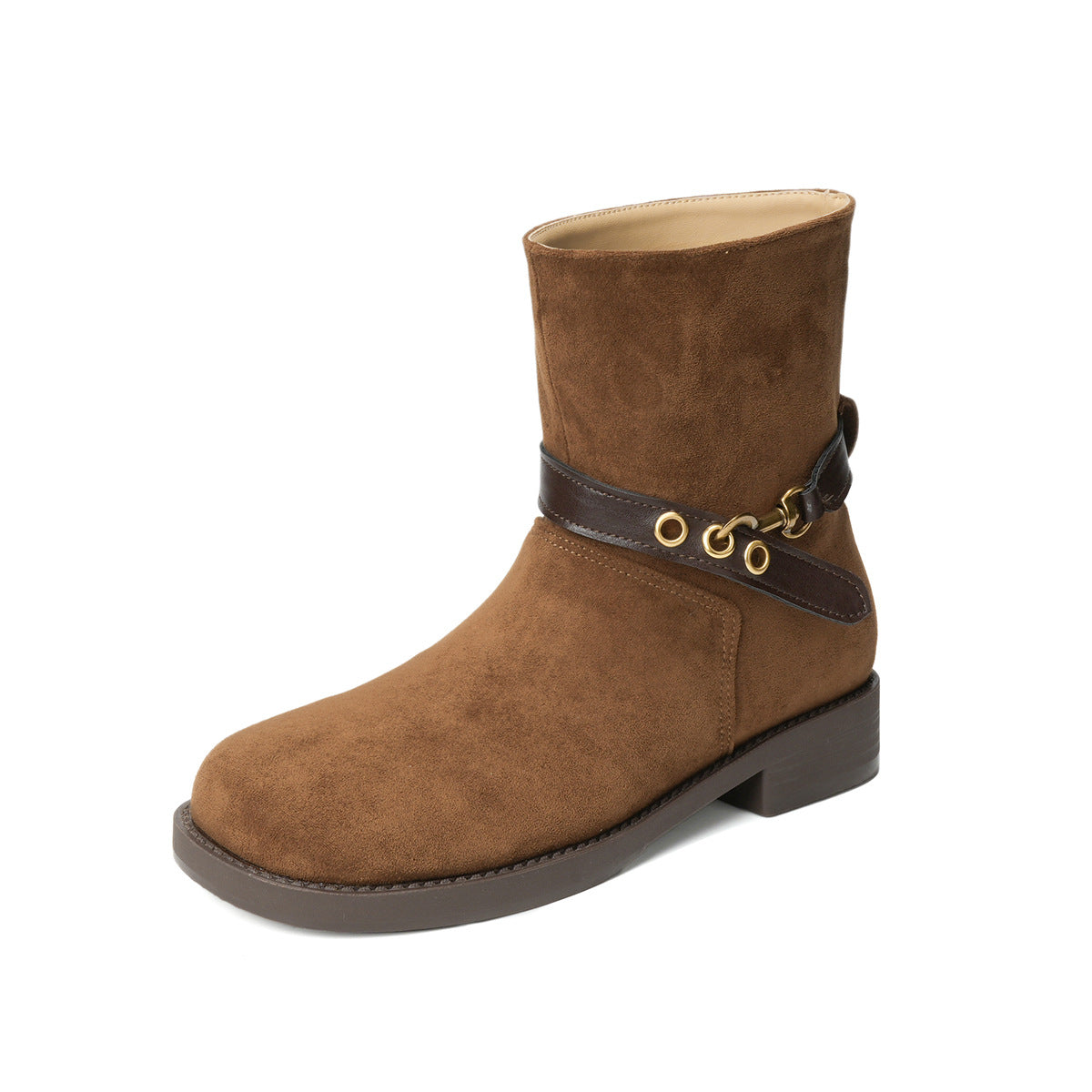 Women's Belt Buckle Ankle High-grade Denim Pile Women's Leather Boots