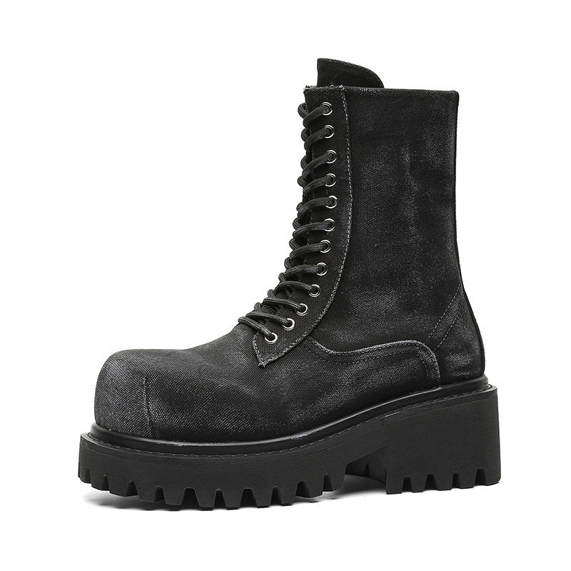 Men's Thick Bottom Distressed British Style Flat Motorcycle Boots