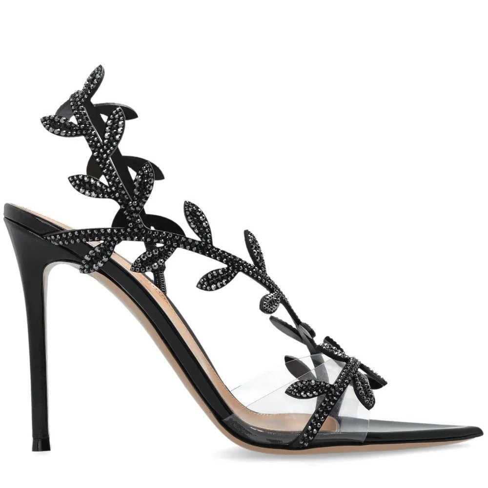 Summer Leaves Rhinestone Fairy Style Stilettos Pointed Toe High Heeled Sandals
