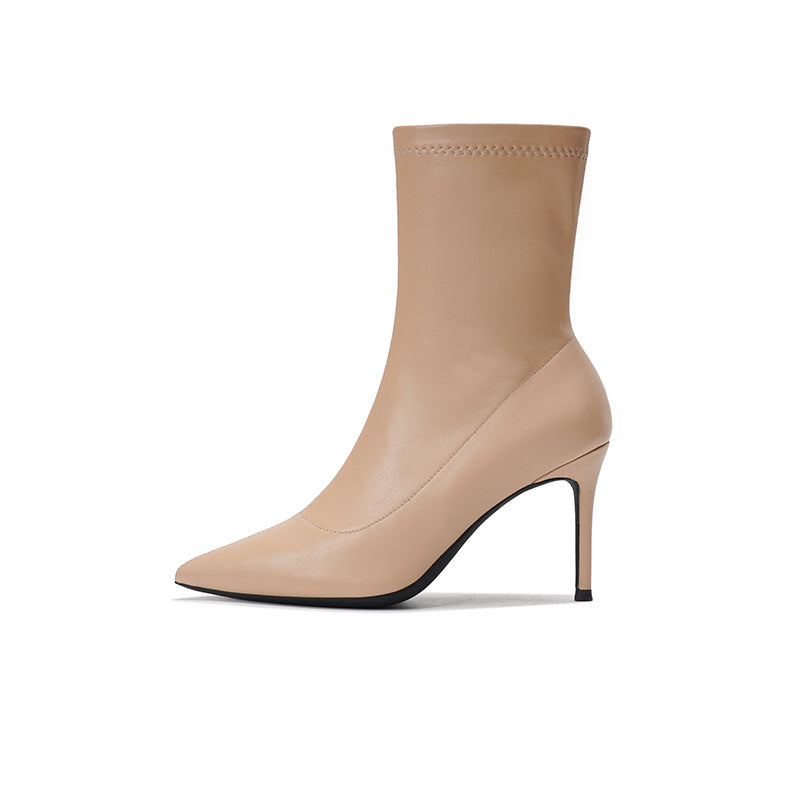 Side Zipper Surface Pointed Korean Style Women's Leather Boots