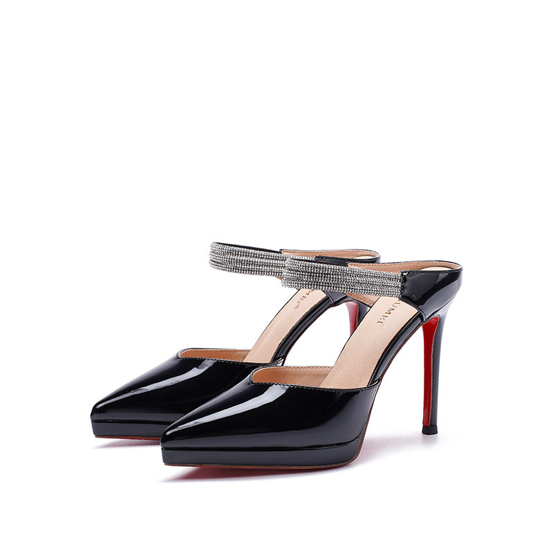 Women's Sexy Strap Closed Toe Slingback Rhinestone Pointed High Heeled Sandals