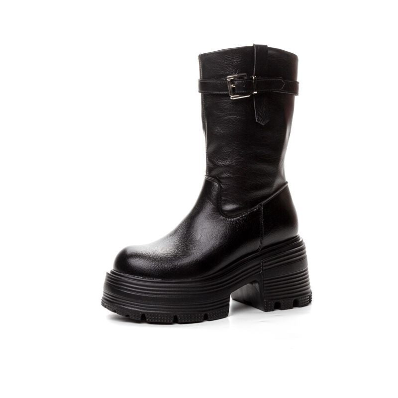 Women's Platform Ankle Fashion Trendy British Style Super Martin Height Heels