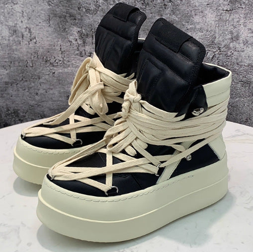 Women's & Men's Triangle Platform Cowhide Dark Rock Wind Pentagram Milk Boots