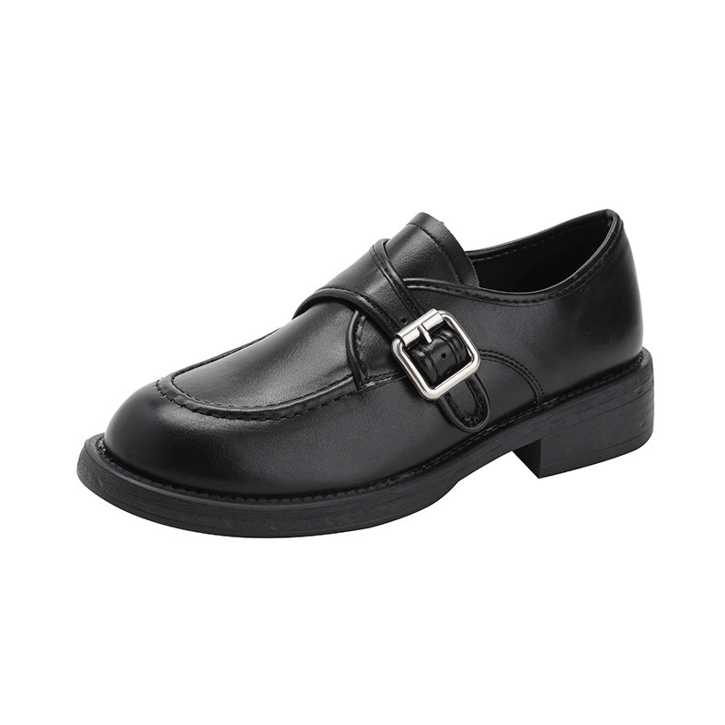 Women's British Style Belt Buckle Chunky Fleece Lined Thermal Versatile Women's Casual Shoes