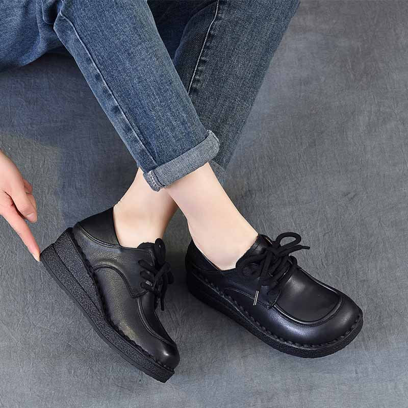 Women's First Layer Cowhide Wedge Mom Comfortable Four Women's Casual Shoes