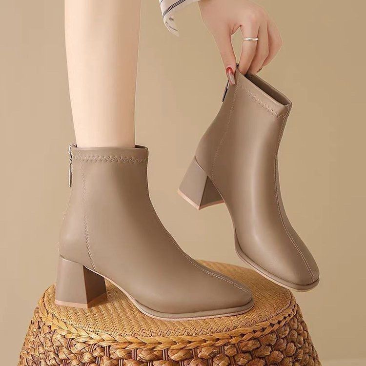 Women's Soft Chunky Short For Mid Martin Square Toe Small Ankle Women's Leather Boots