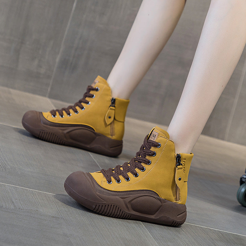 Women's Explosion Board Dad Autumn Retro Lightweight Platform Women's Leather Boots