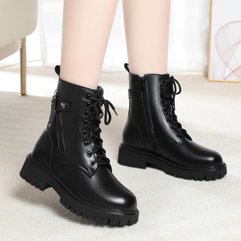 Women's Veet Padded Plus Size Platform Ankle Sheepskin Fur Integrated Women's Leather Boots