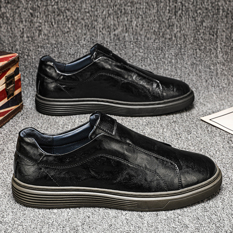 Men's Outdoor Slip-on Elastic Band British Fashion Men's Casual Leather Shoes