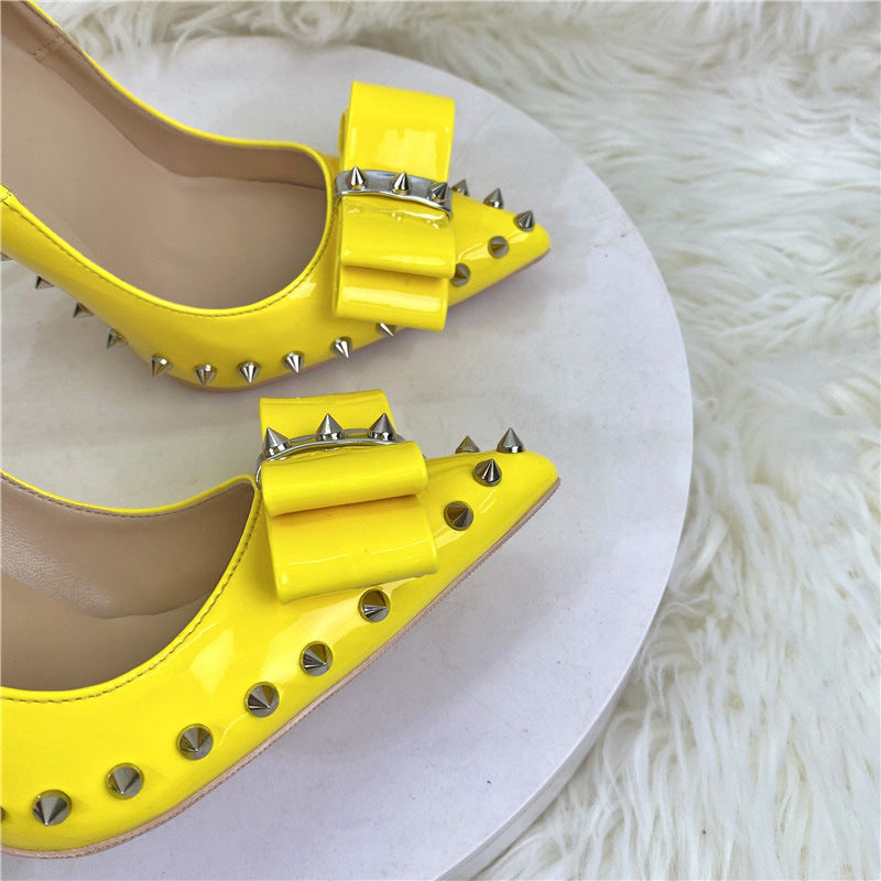 Yellow High Pointed Toe Stiletto Low-cut Women's Fashion Shoes