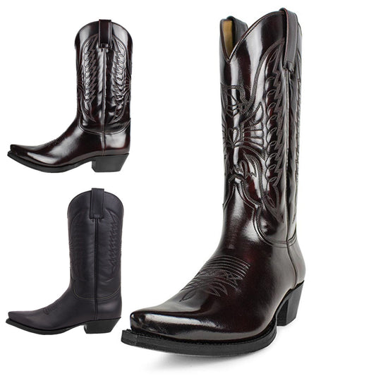 Women's & Men's Embroidered Pointed High Western Cowboy Color Men's Leather Boots