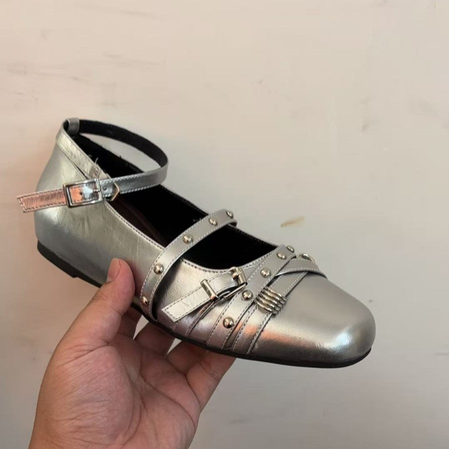 Women's Ballet Pumps Autumn Dress Design Sense Niche Square Toe Flat Leather Shoes