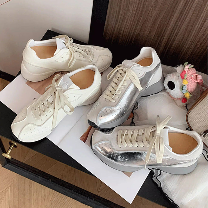 Women's Classic Style Platform Inner Height Increasing German Training White Sports Casual Shoes
