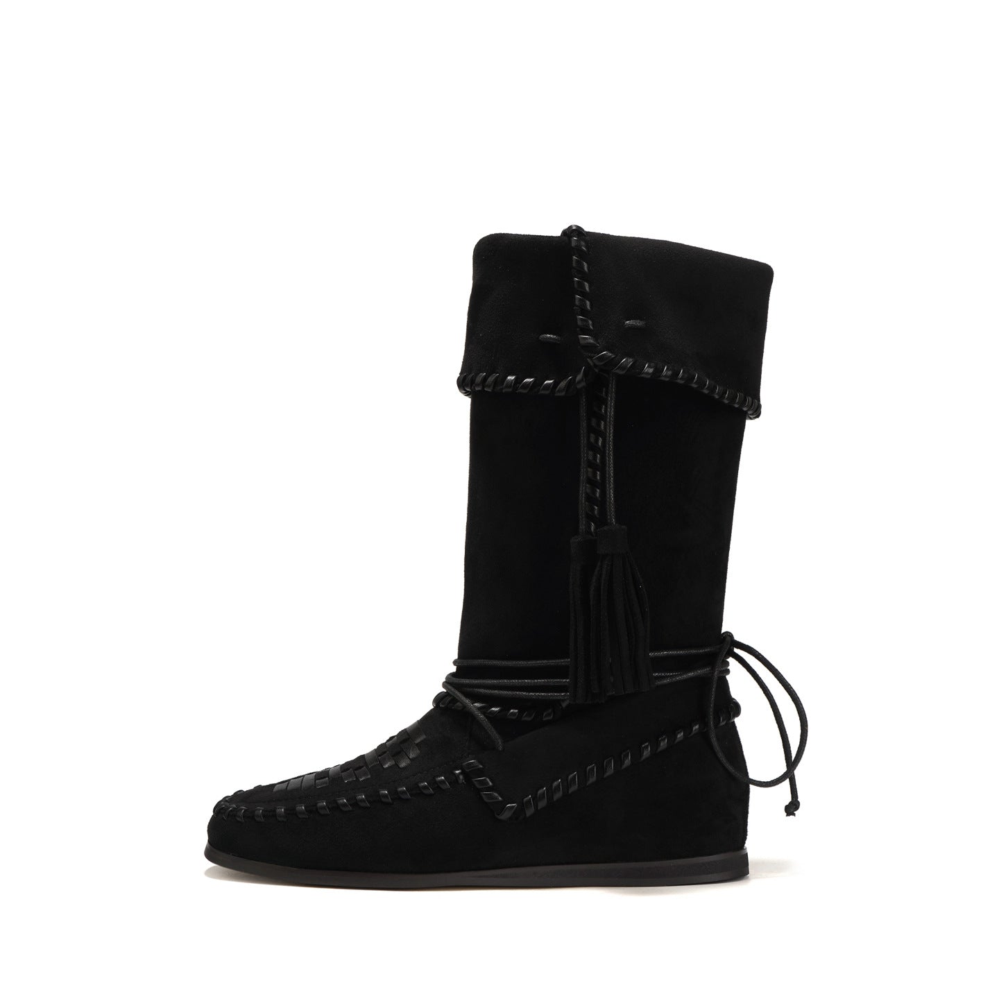 Style Slimming Tied Height Increasing Insole Retro Tassel Western Foldable Boots