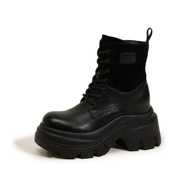 Women's Thick Bottom Chunky Martin Short Small Height Increasing Boots