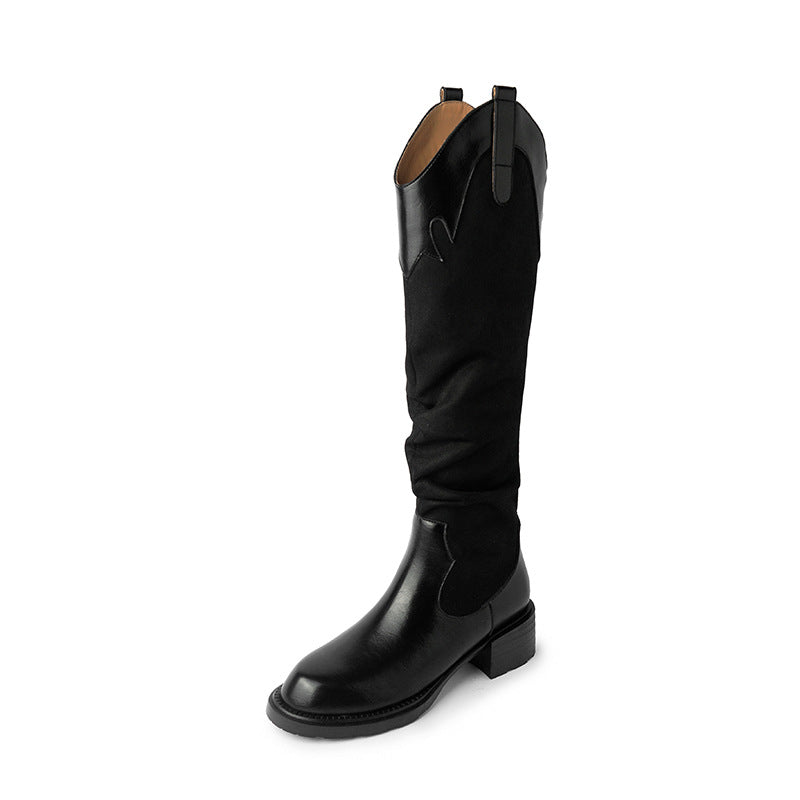 Women's Western Cowboy Riding Plus Veet Below The Knee V Cut Women's Leather Boots