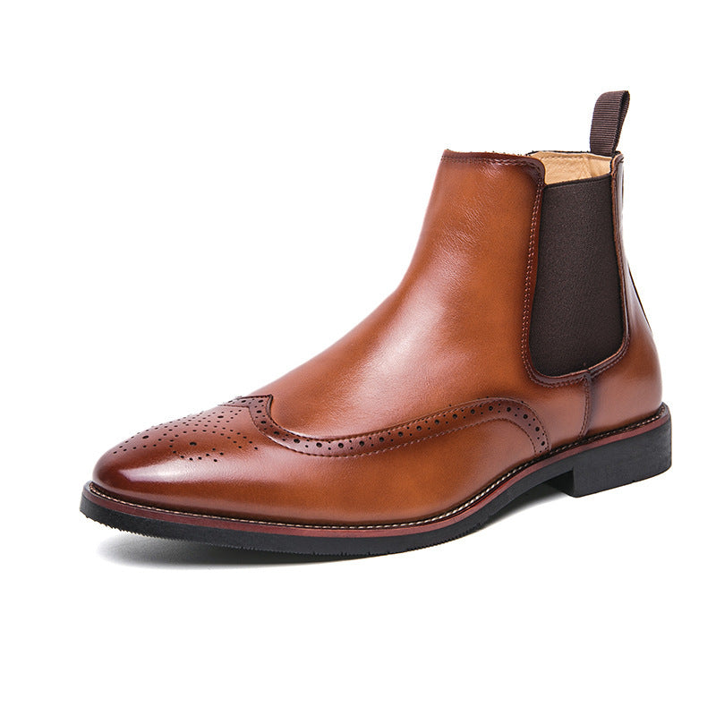 Men's Large Size Fashion Chelsea Trendy Slip-on Men's Leather Boots