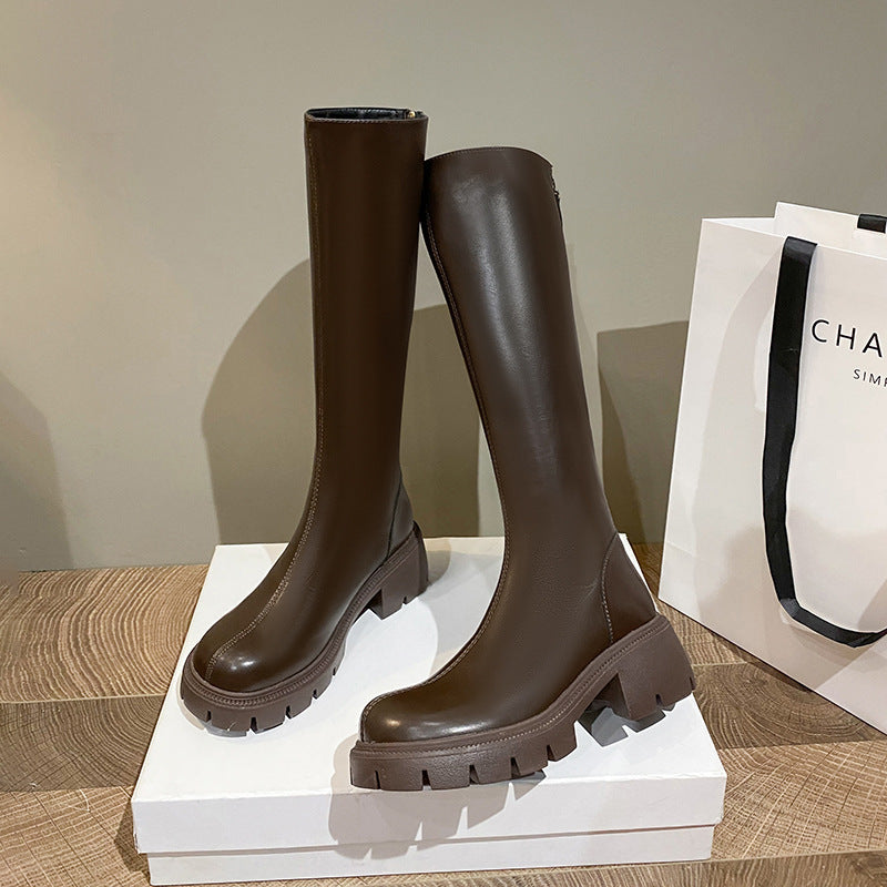Women's Mouth Thick Bottom Big Tube Circumference High Leg Calf Knight Boots