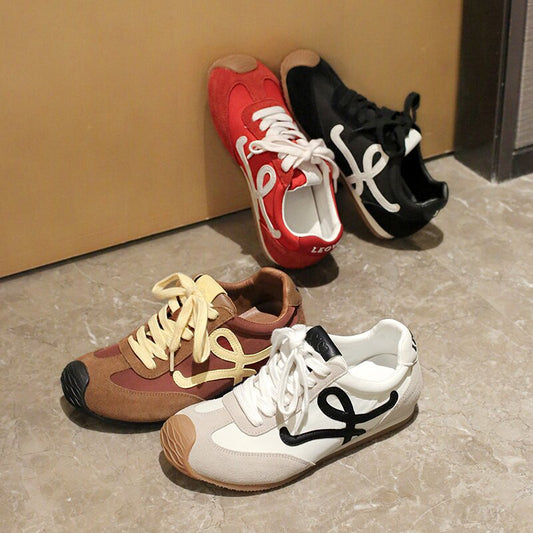 Women's Retro German Training Spring Head Tilt Lace Up White Women's Sports Shoes