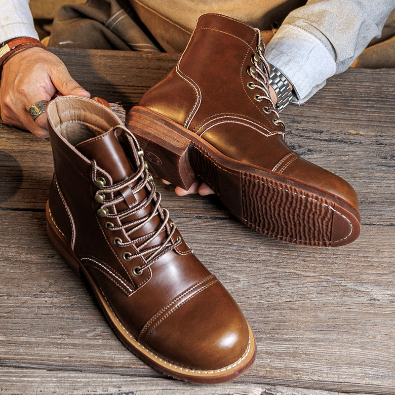 Worker Male American Retro Short Paratrooper Crazy Horse Men's Martin Boots