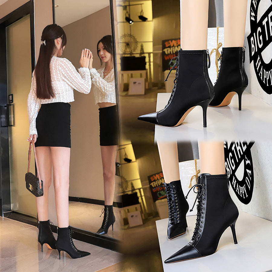 Korean Fashion Sexy Slimming Female Stiletto Shallow Mouth Women's Leather Boots