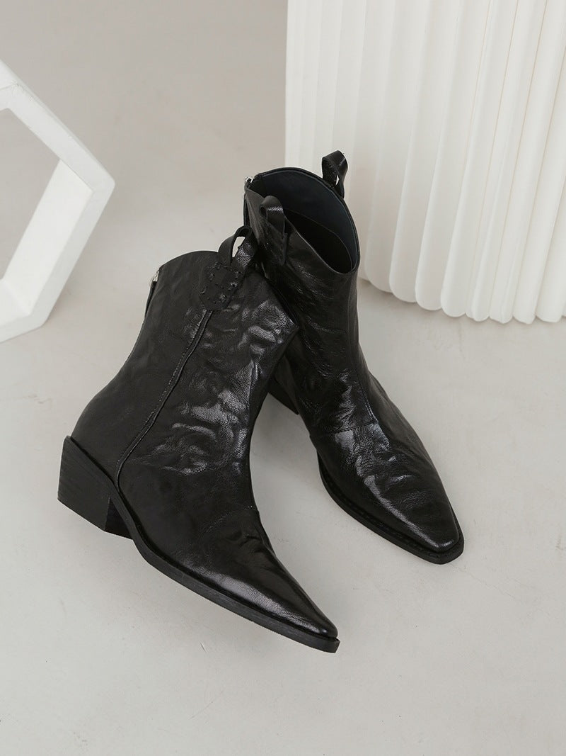 Women's London Holiday Fashionable Pointed Toe V-shaped Mouth Slimming Women's Leather Boots