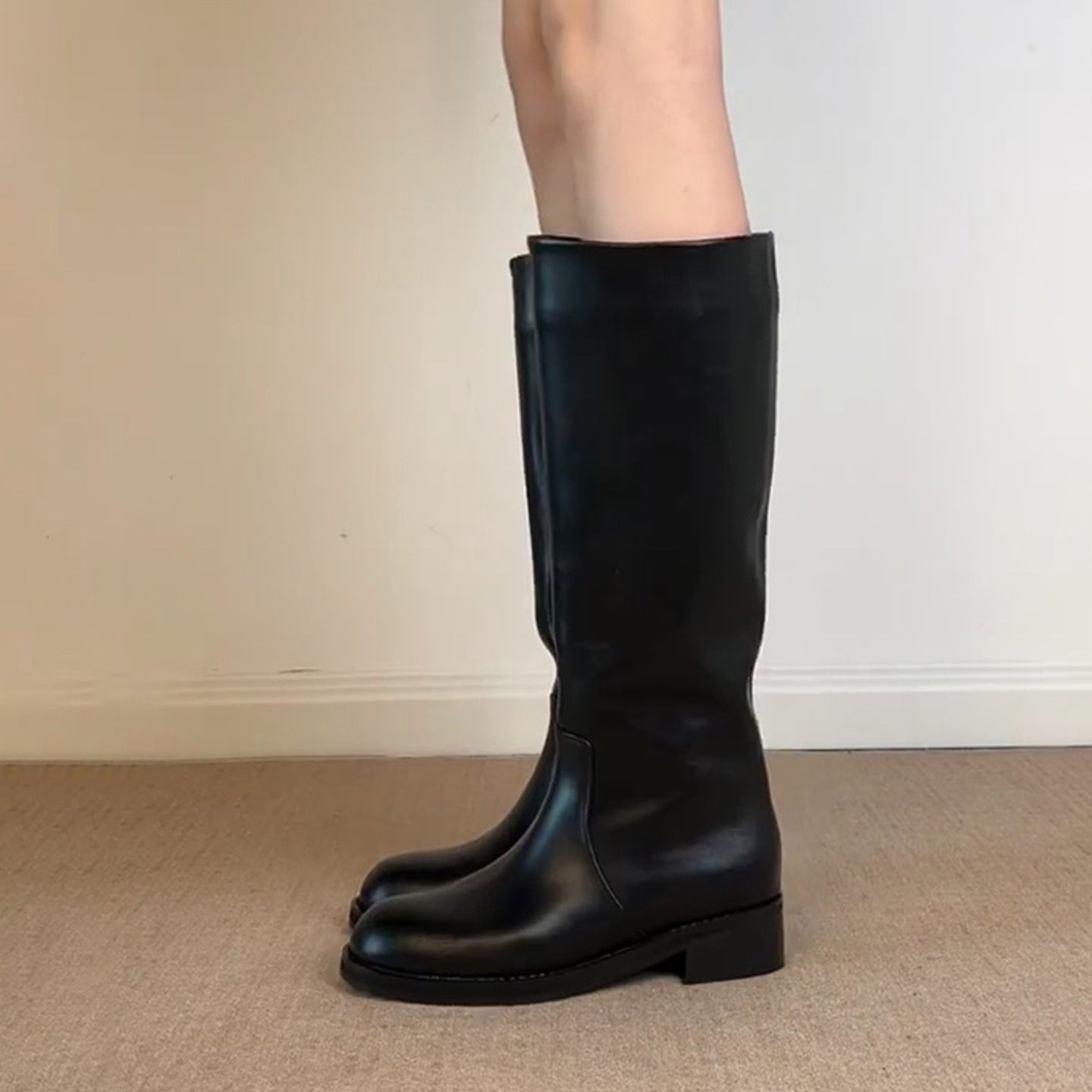 Version Retro Simple Not Over The Knee Big Tube Circumference Women's Leather Boots