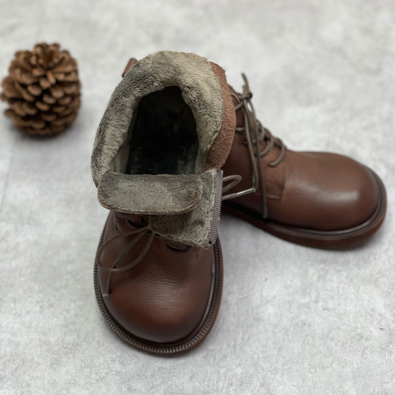 Women's Doll Head Artistic Retro Soft Bottom Side Zipper Women's Leather Boots