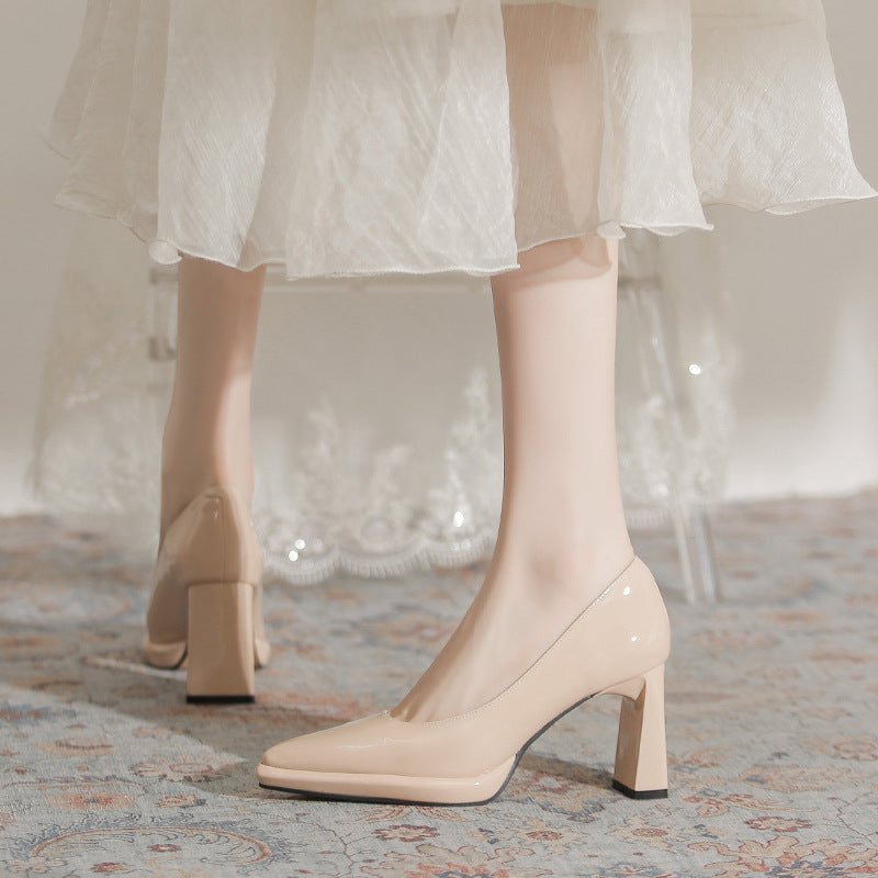 Women's Nude Waterproof Platform High Elegant Patent Chunky Barbie Heels