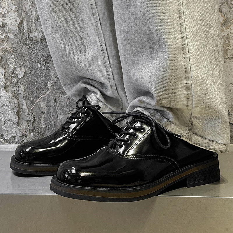 Summer British Style Thick Bottom Height Increasing Square Head Commuter Men's Casual Leather Shoes
