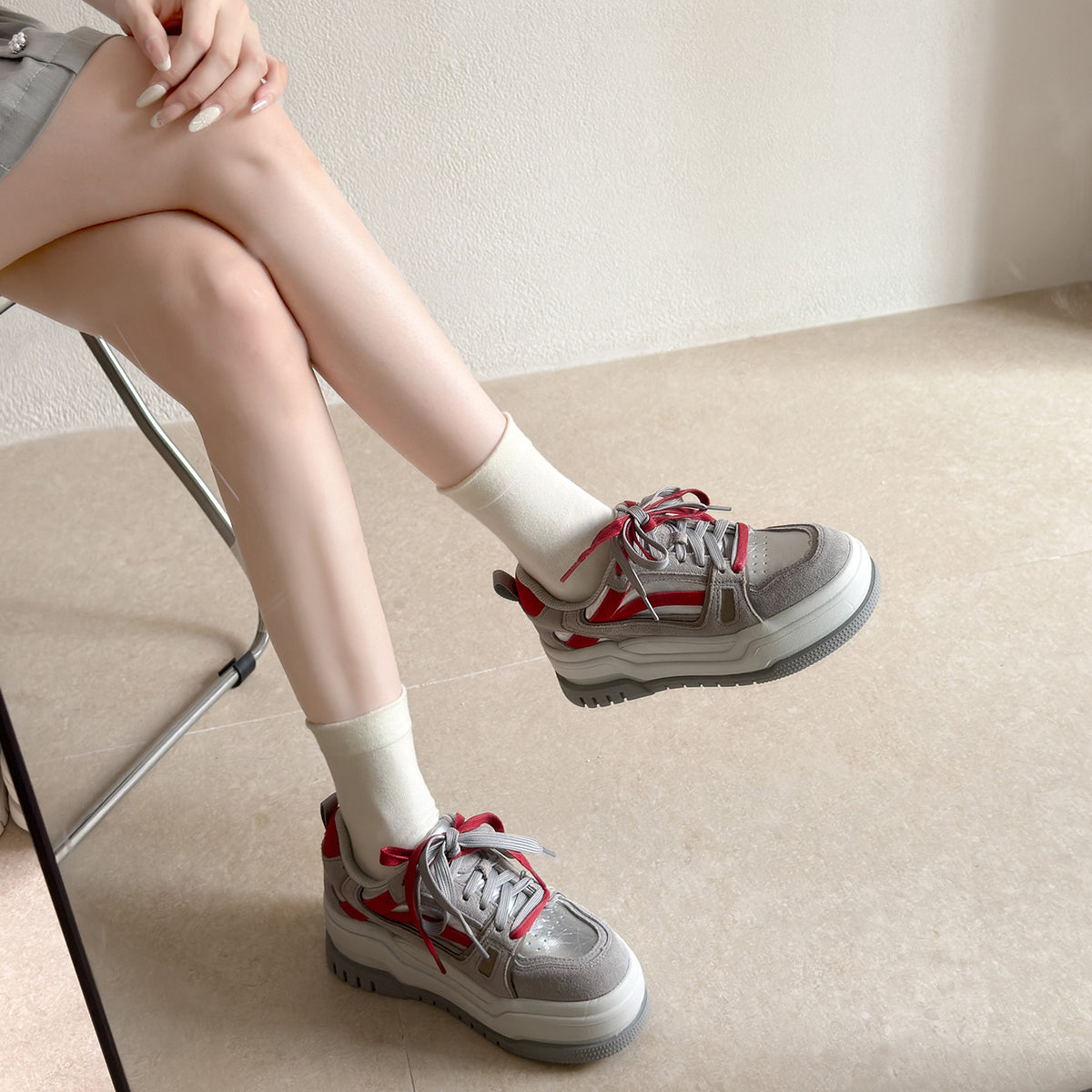 Women's Reversible Cowhide Height Increasing Small Thick-soled Women's Sports Shoes