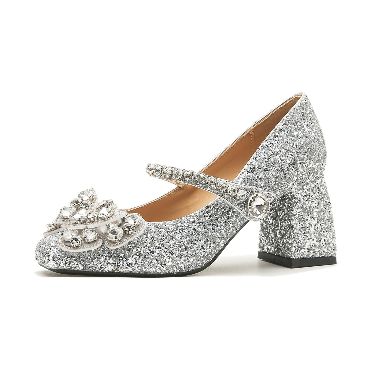 Women's Toe High High-grade Shining Rhinestone Mary Jane Elegant Chunky Women's Fashion Shoes