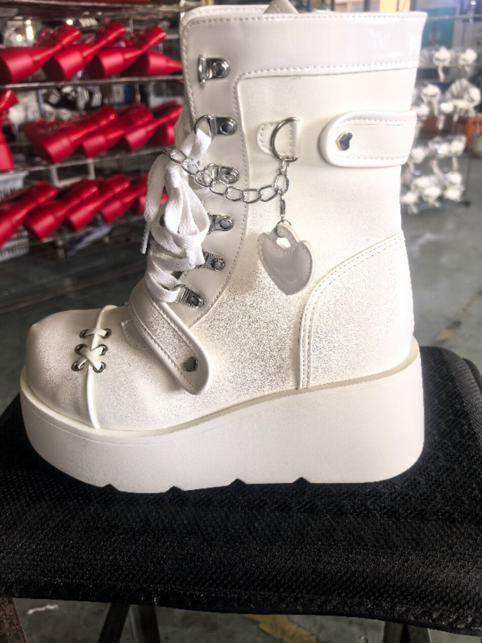Bottom Punk Motorcycle Platform Middle Tube Women's Leather Boots