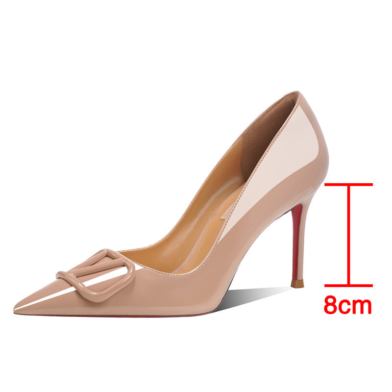 Women's Red Bottom V Buckle Pumps Shallow Mouth All-inclusive Stiletto High Women's Fashion Shoes