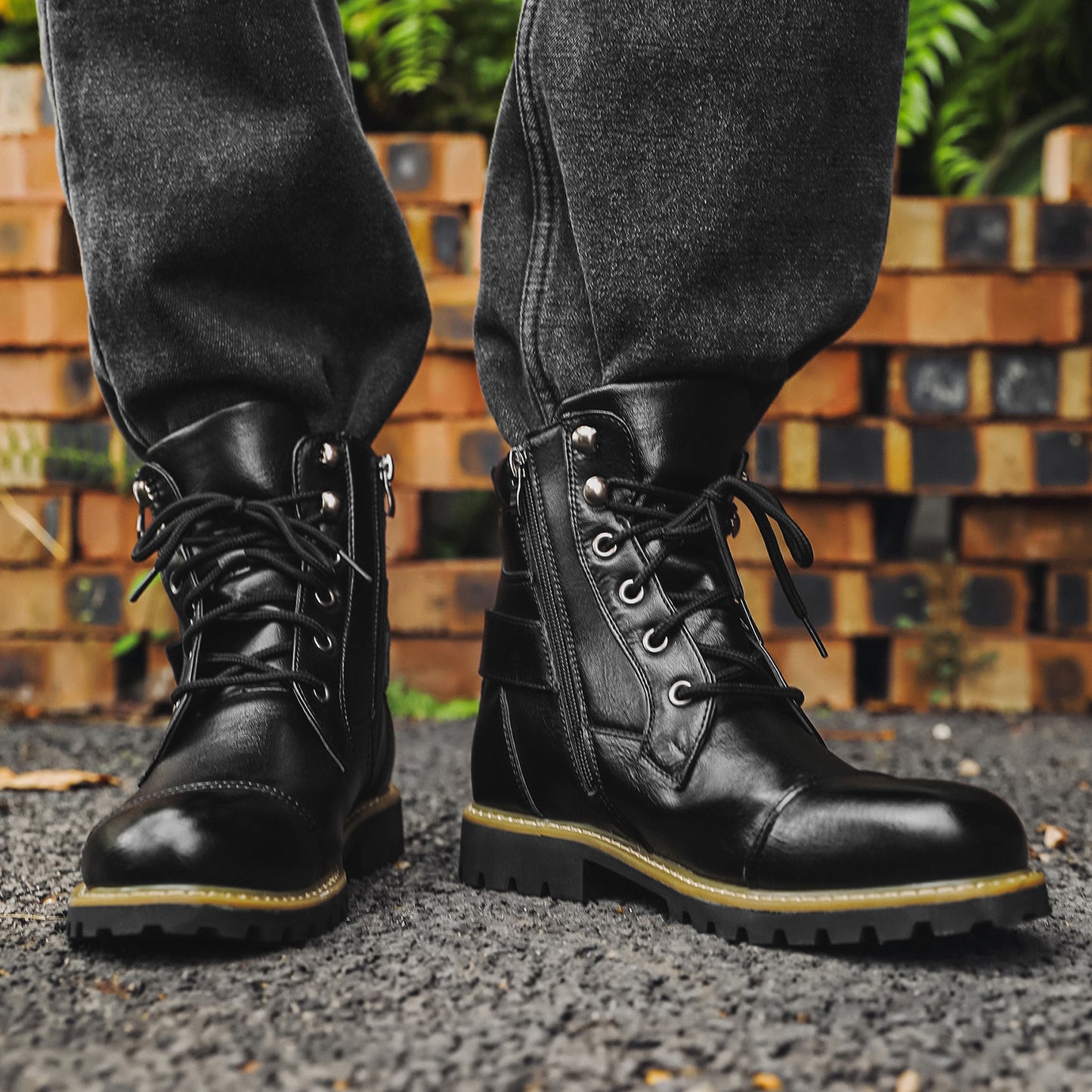 Men's Motorcycle Double Zipper Heavy Machine Bag Men's Leather Boots