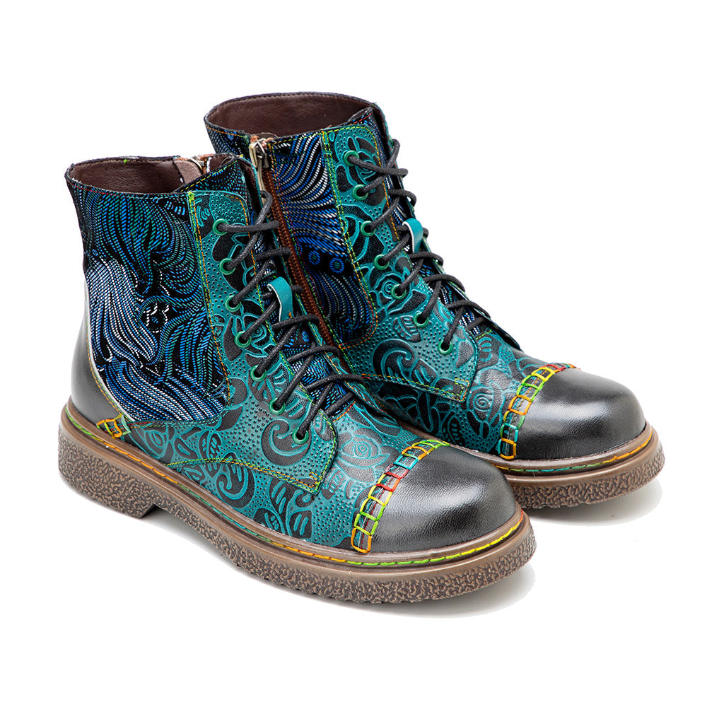 Hand-rub Color Printing Stitching Comfortable Flat Boots