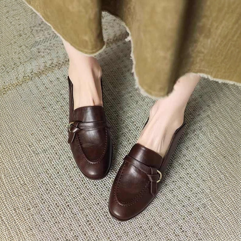 Women's Chunky French Round Toe Vintage Pumps Heels