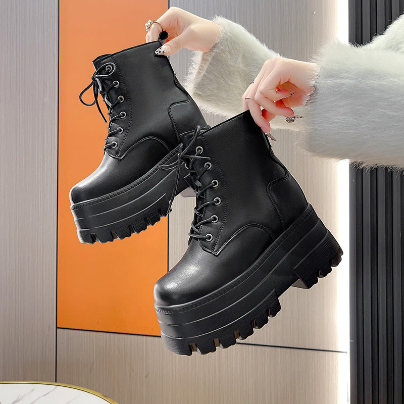 Women's Plus Size Martin Front Platform High-heeled With Short Women's Leather Boots