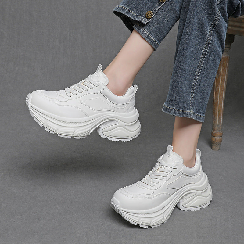 Women's Full Horse Handmade Dad Platform White Women's Sports Shoes