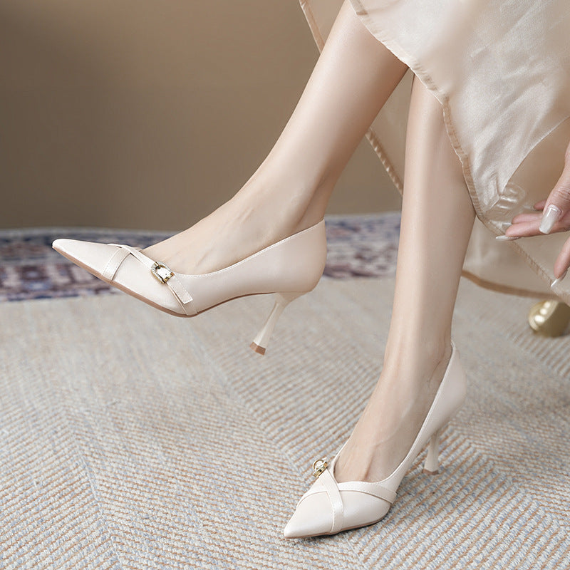 Satin Cross Buckle Classy High Female Stiletto Long Not Tired Women's Fashion Shoes