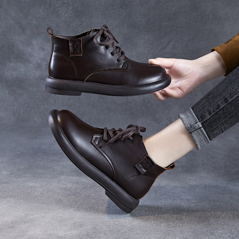 Women's Short Platform Martin Chunky Single Women's Leather Boots